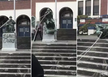 VIDEO/ Protestat në SHBA dalin jashtë kontrollit, rrëzohet edhe statuja e “babait” të kombit Thomas Jefferson