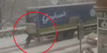 Gruaja bëhet hit në internet, filmohet duke shtyrë kamionin qumështit, shpërblehet nga kompania me… (Video)