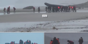 Momentet shokuese kur 40 emigrantë e trafikantë zbarkojnë barkat në breg në veri të Francës, asnjë polic nuk i ndalon