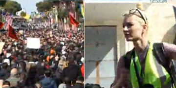 “Më dhunoi policia”! Gazetarja del në mes të turmës me grafinë në dorë dhe shpërthen e revoltuar: Kërkojini falje nënës time! Nuk jeni burra, por jeni burra ku**a!