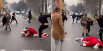 VIDEO/ Babagjyshi rrihet në mes të rrugës, të rinjtë e dehur e godasin me shkelma kokës